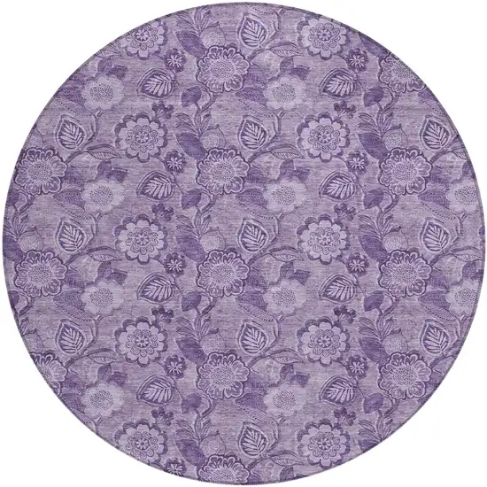 8' Plum And Purple Round Floral Washable Indoor Outdoor Area Rug Photo 1