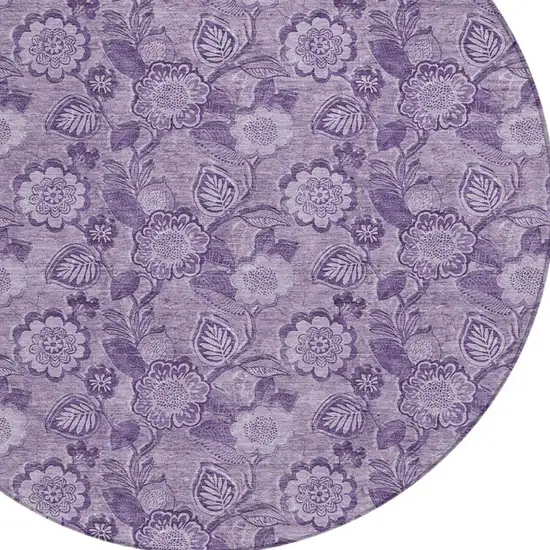 8' Plum And Purple Round Floral Washable Indoor Outdoor Area Rug Photo 8