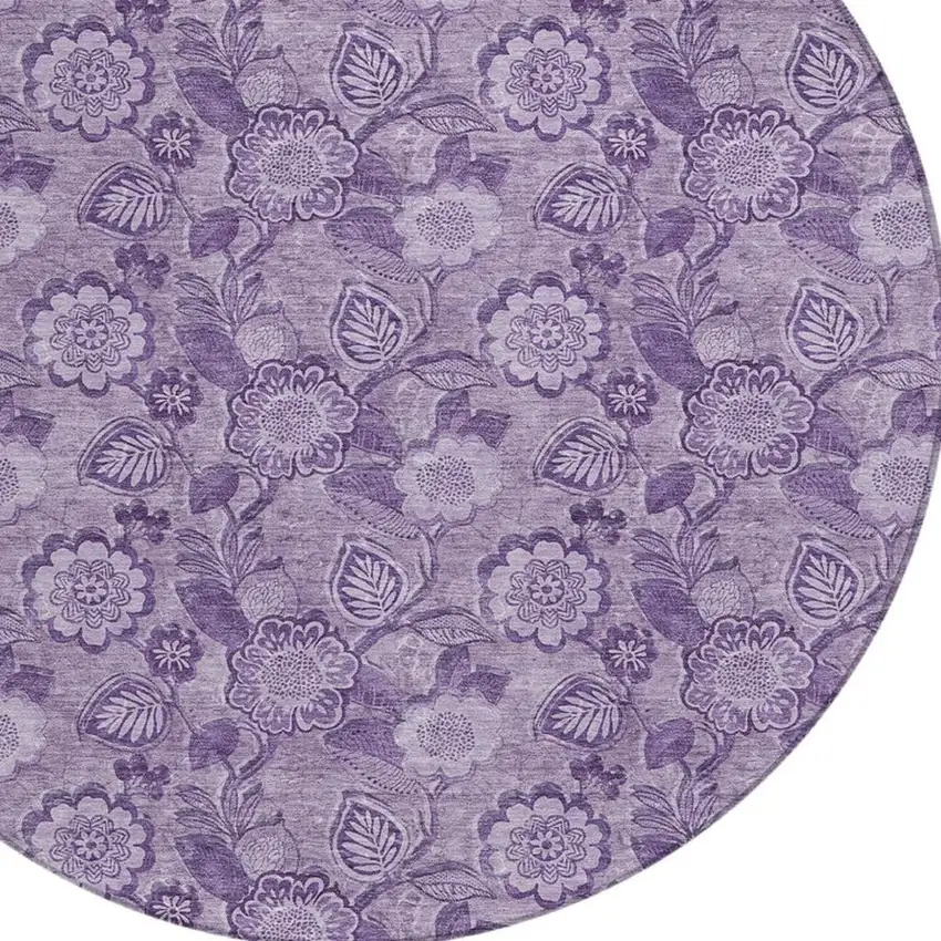 8' Plum And Purple Round Floral Washable Indoor Outdoor Area Rug Photo 8