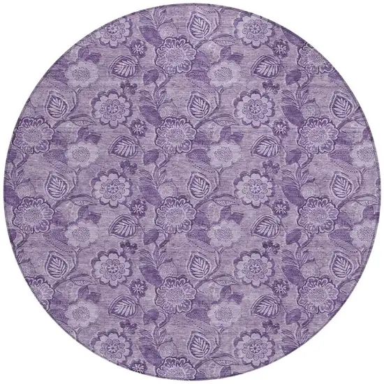 8' Plum And Purple Round Floral Washable Indoor Outdoor Area Rug Photo 3