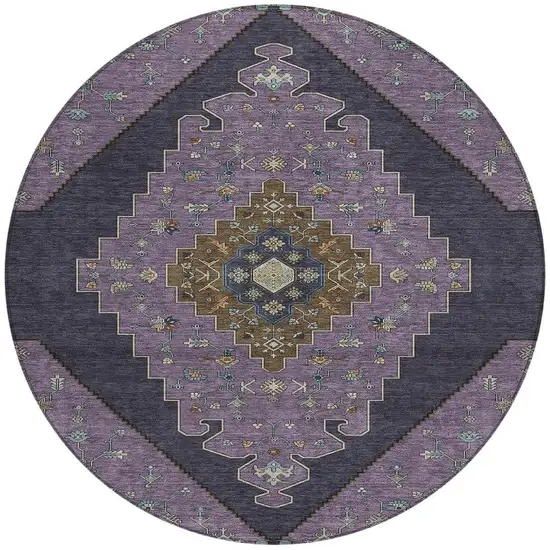 8' Plum And Purple Round Geometric Washable Indoor Outdoor Area Rug Photo 3