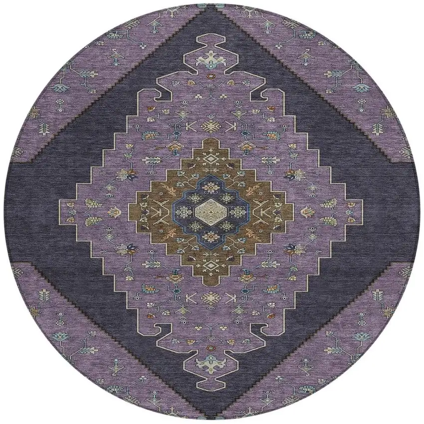8' Plum And Purple Round Geometric Washable Indoor Outdoor Area Rug Photo 3