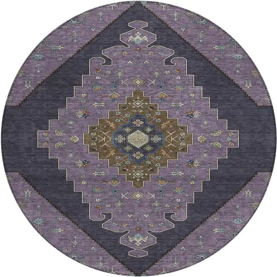 8' Plum And Purple Round Geometric Washable Indoor Outdoor Area Rug Photo 1