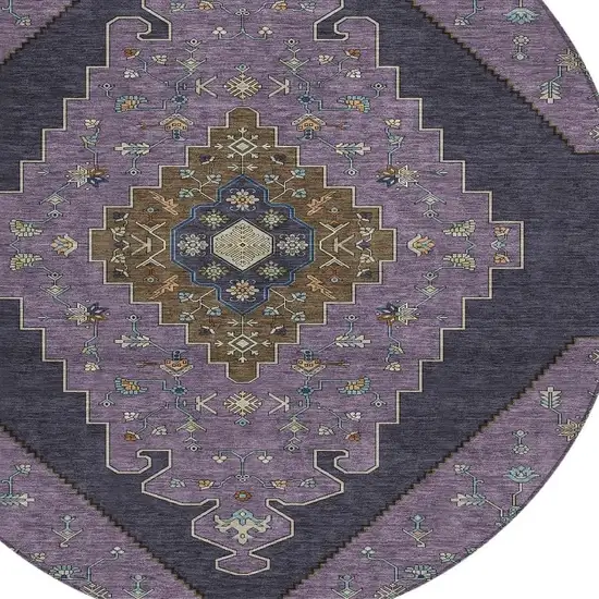 8' Plum And Purple Round Geometric Washable Indoor Outdoor Area Rug Photo 2