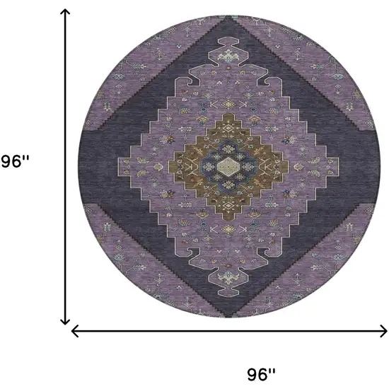 8' Plum And Purple Round Geometric Washable Indoor Outdoor Area Rug Photo 7