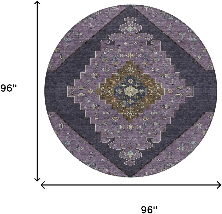 8' Plum And Purple Round Geometric Washable Indoor Outdoor Area Rug Photo 7