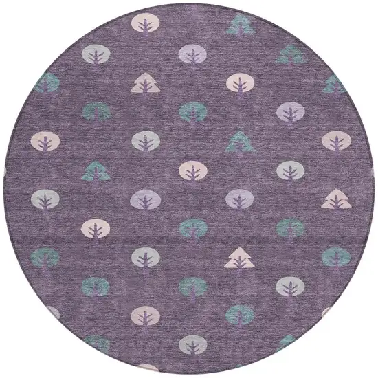 8' Plum And Purple Round Geometric Washable Indoor Outdoor Area Rug Photo 4