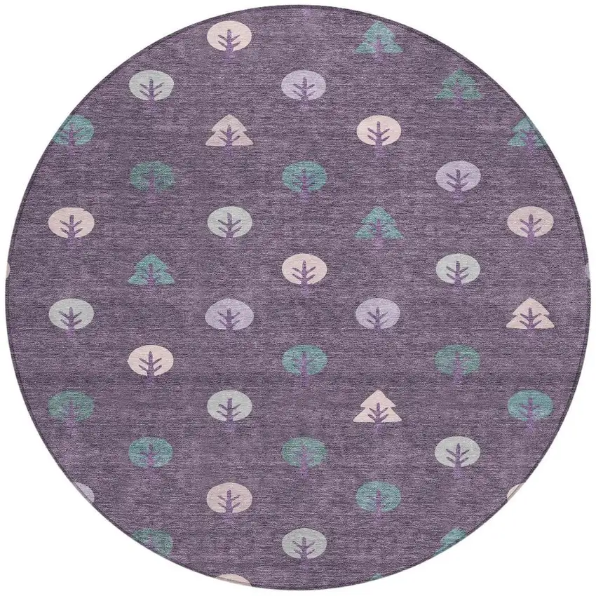 8' Plum And Purple Round Geometric Washable Indoor Outdoor Area Rug Photo 4