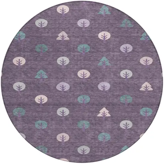 8' Plum And Purple Round Geometric Washable Indoor Outdoor Area Rug Photo 2