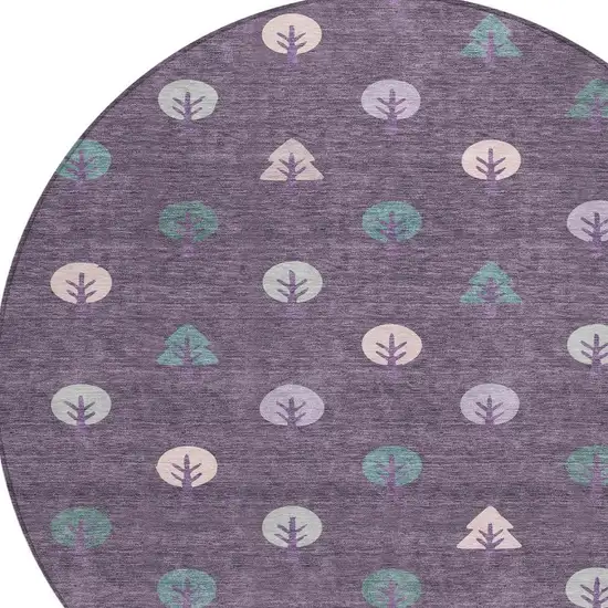 8' Plum And Purple Round Geometric Washable Indoor Outdoor Area Rug Photo 3