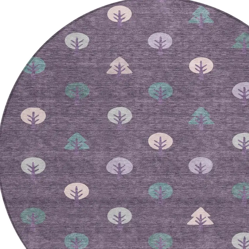 8' Plum And Purple Round Geometric Washable Indoor Outdoor Area Rug Photo 3