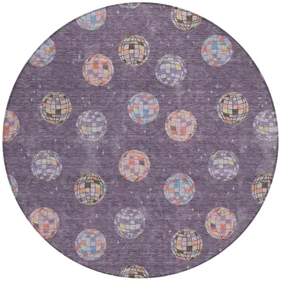 8' Plum And Purple Round Geometric Washable Indoor Outdoor Area Rug Photo 3