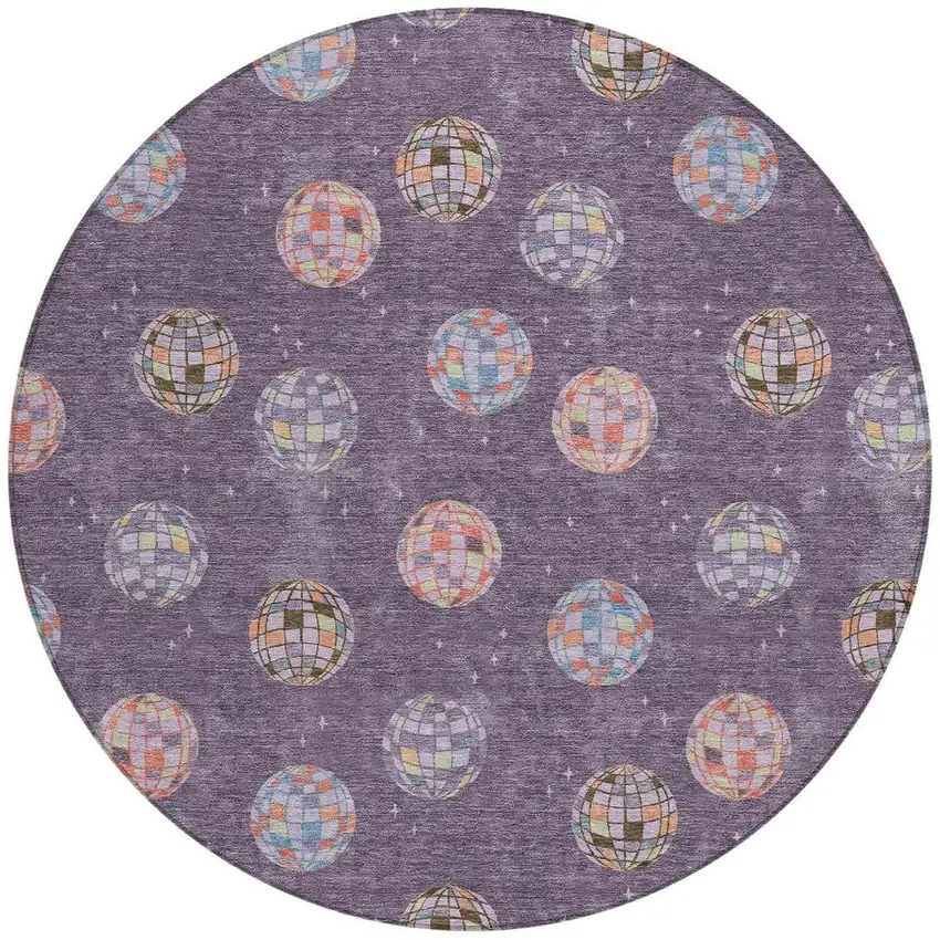 8' Plum And Purple Round Geometric Washable Indoor Outdoor Area Rug Photo 3