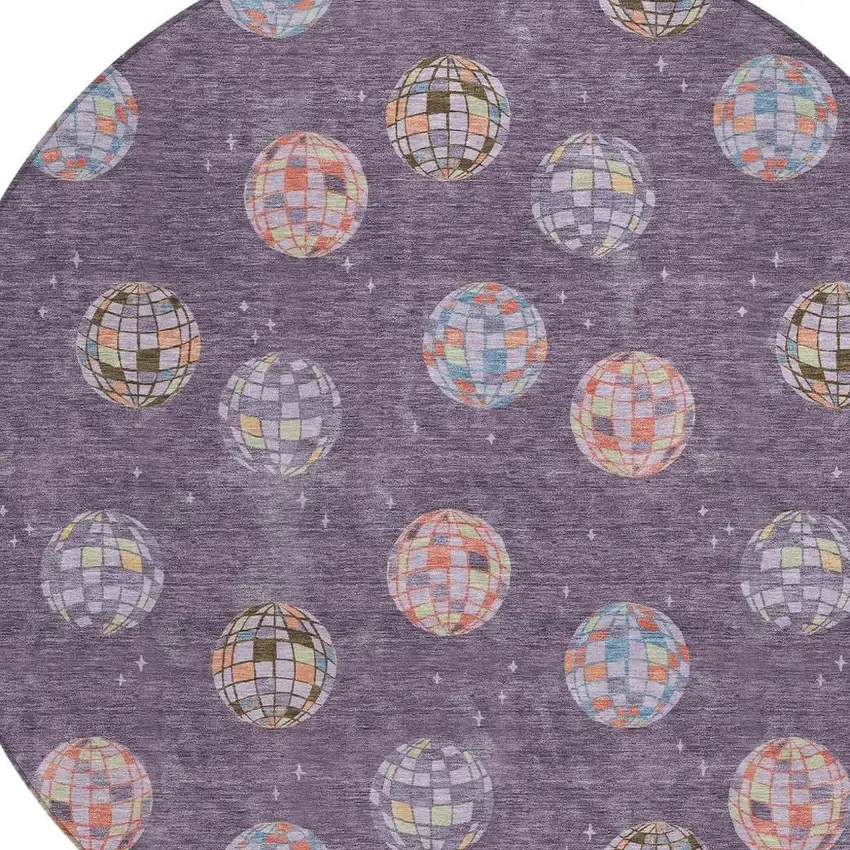 8' Plum And Purple Round Geometric Washable Indoor Outdoor Area Rug Photo 5