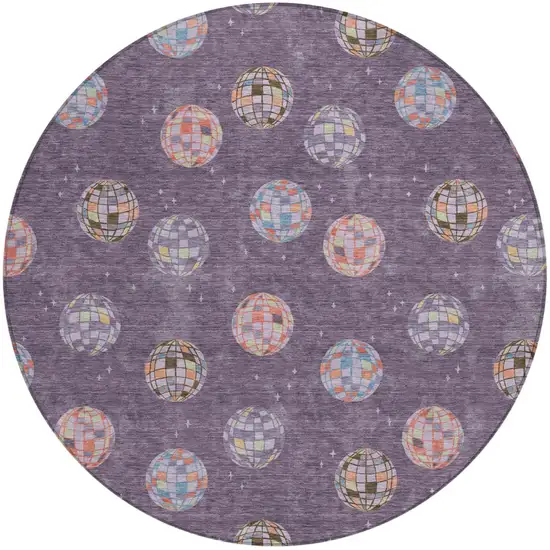 8' Plum And Purple Round Geometric Washable Indoor Outdoor Area Rug Photo 2