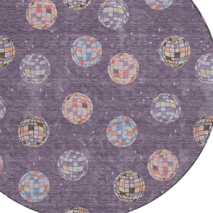 8' Plum And Purple Round Geometric Washable Indoor Outdoor Area Rug Photo 4