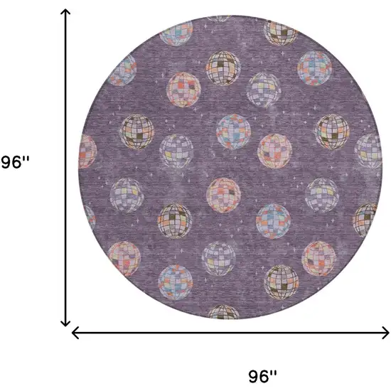 8' Plum And Purple Round Geometric Washable Indoor Outdoor Area Rug Photo 8
