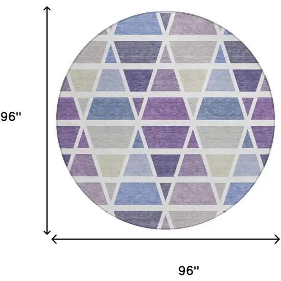 8' Plum And Purple Round Geometric Washable Indoor Outdoor Area Rug Photo 7