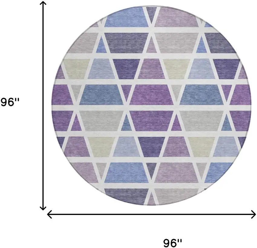 8' Plum And Purple Round Geometric Washable Indoor Outdoor Area Rug Photo 7