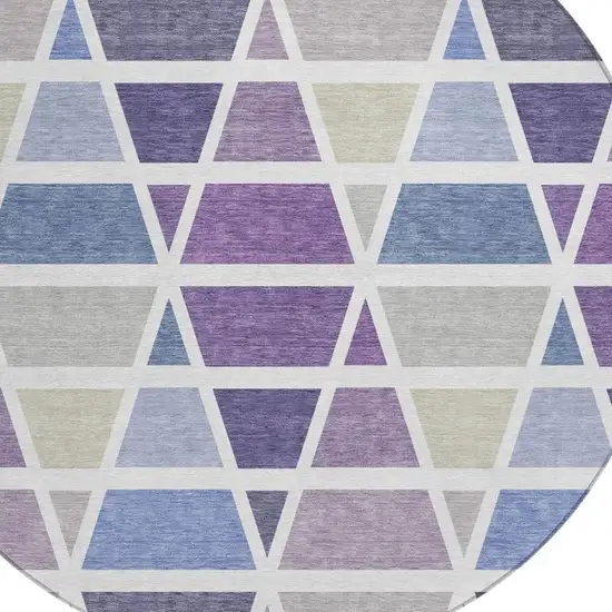 8' Plum And Purple Round Geometric Washable Indoor Outdoor Area Rug Photo 3
