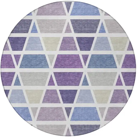 8' Plum And Purple Round Geometric Washable Indoor Outdoor Area Rug Photo 4
