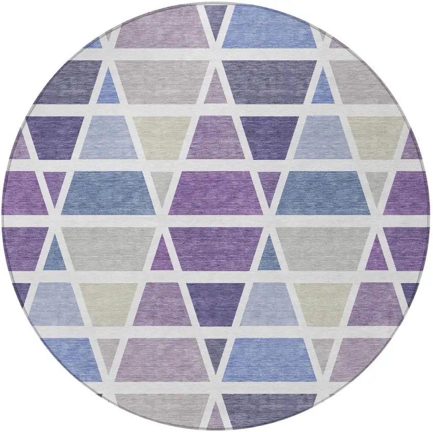 8' Plum And Purple Round Geometric Washable Indoor Outdoor Area Rug Photo 4