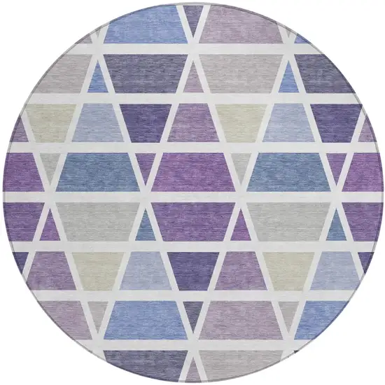 8' Plum And Purple Round Geometric Washable Indoor Outdoor Area Rug Photo 2