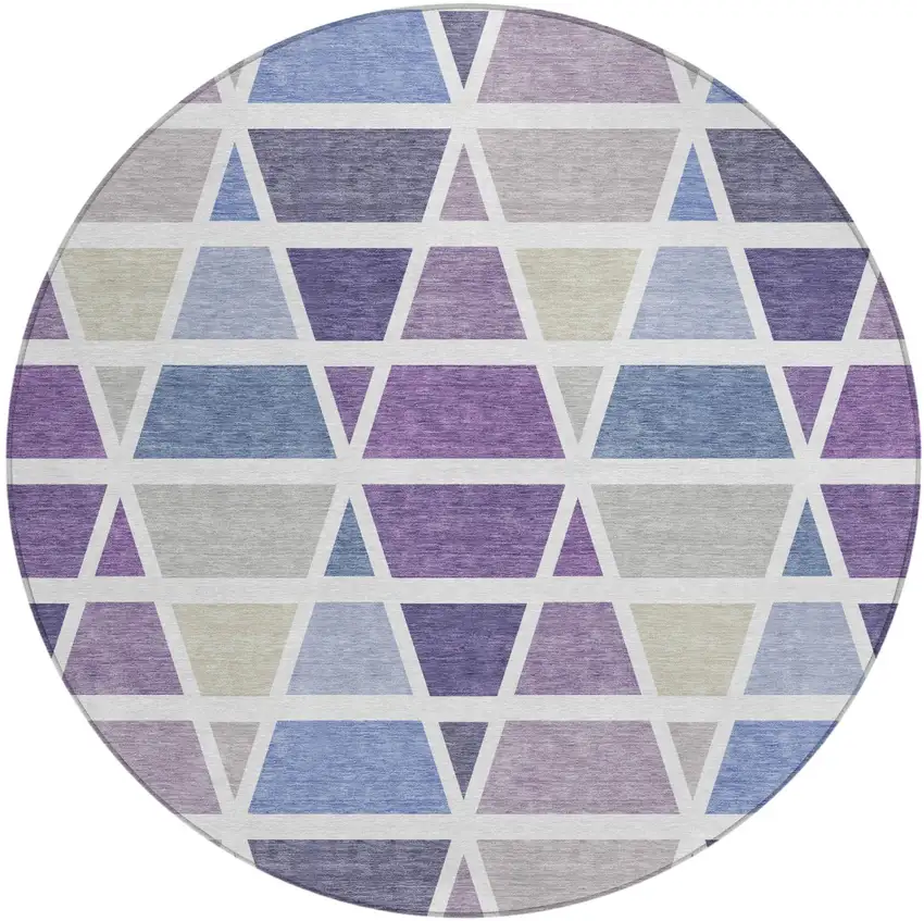 8' Plum And Purple Round Geometric Washable Indoor Outdoor Area Rug Photo 2