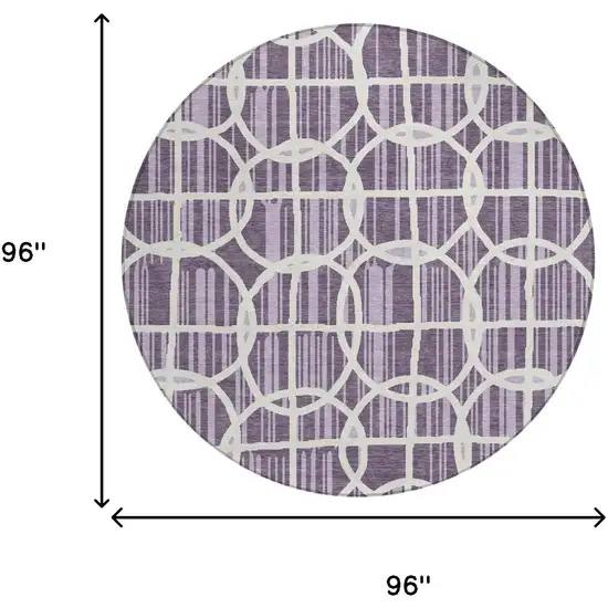 8' Plum And Purple Round Geometric Washable Indoor Outdoor Area Rug Photo 5