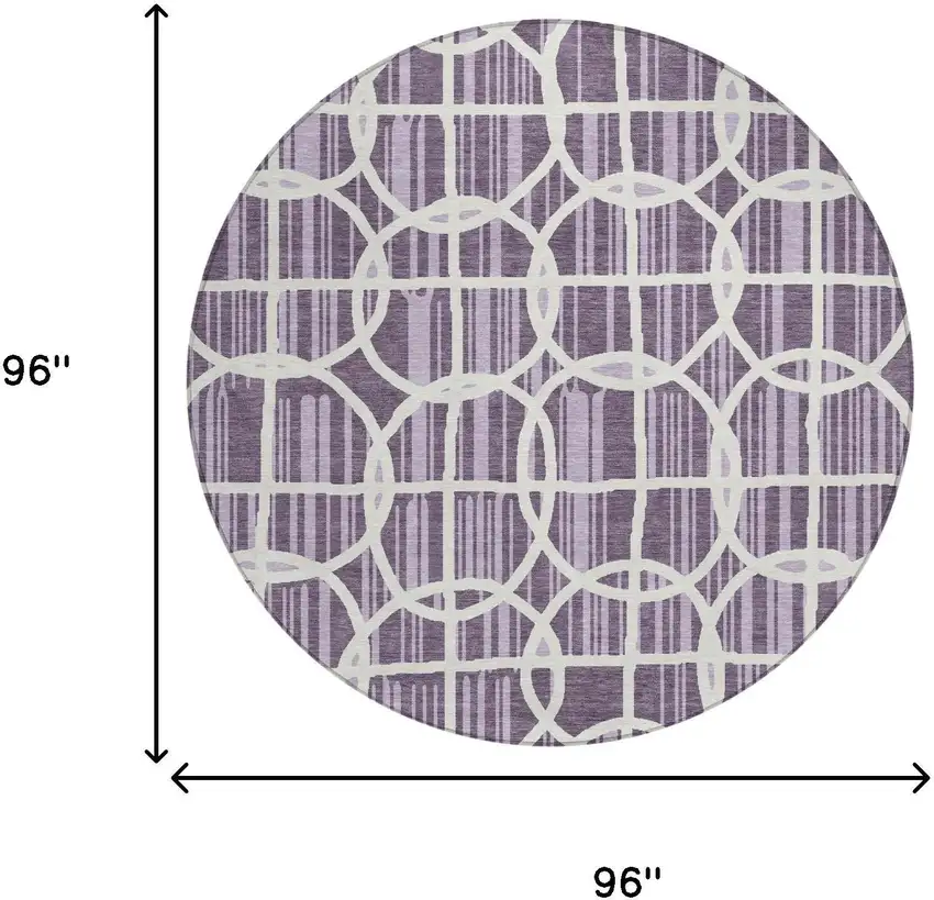 8' Plum And Purple Round Geometric Washable Indoor Outdoor Area Rug Photo 5