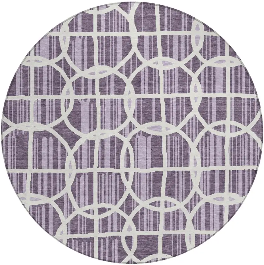 8' Plum And Purple Round Geometric Washable Indoor Outdoor Area Rug Photo 2