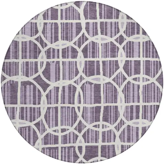 8' Plum And Purple Round Geometric Washable Indoor Outdoor Area Rug Photo 2