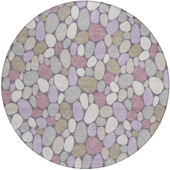 8' Plum And Purple Round Geometric Washable Indoor Outdoor Area Rug Photo 2