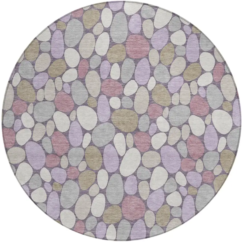 8' Plum And Purple Round Geometric Washable Indoor Outdoor Area Rug Photo 2
