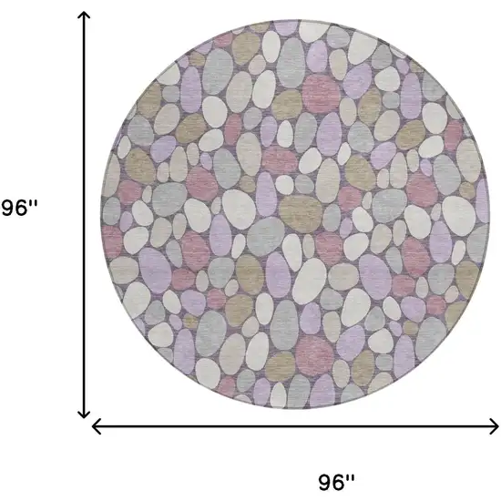 8' Plum And Purple Round Geometric Washable Indoor Outdoor Area Rug Photo 5