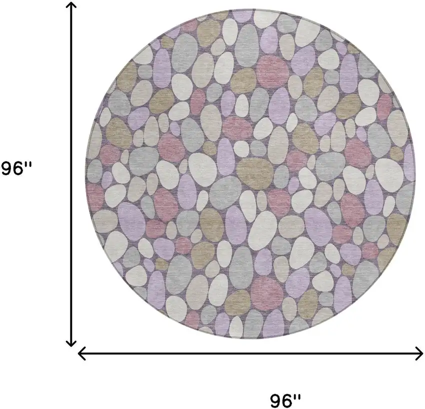 8' Plum And Purple Round Geometric Washable Indoor Outdoor Area Rug Photo 5