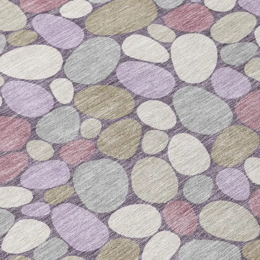 8' Plum And Purple Round Geometric Washable Indoor Outdoor Area Rug Photo 4
