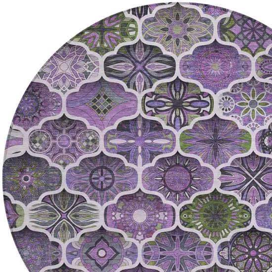 8' Plum And Purple Round Ogee Washable Indoor Outdoor Area Rug Photo 5