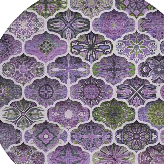 8' Plum And Purple Round Ogee Washable Indoor Outdoor Area Rug Photo 4