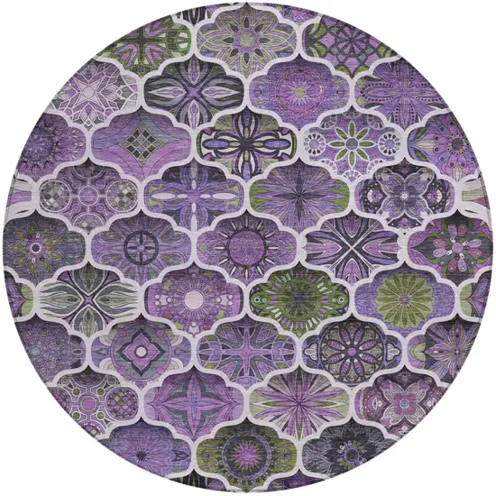 8' Plum And Purple Round Ogee Washable Indoor Outdoor Area Rug Photo 1