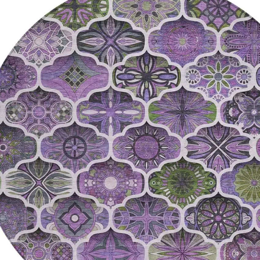 8' Plum And Purple Round Ogee Washable Indoor Outdoor Area Rug Photo 6