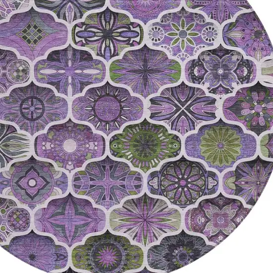 8' Plum And Purple Round Ogee Washable Indoor Outdoor Area Rug Photo 7