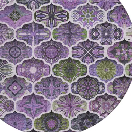 8' Plum And Purple Round Ogee Washable Indoor Outdoor Area Rug Photo 3