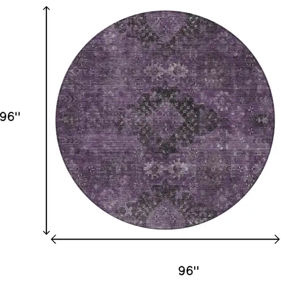 8' Plum And Purple Round Oriental Washable Indoor Outdoor Area Rug Photo 5