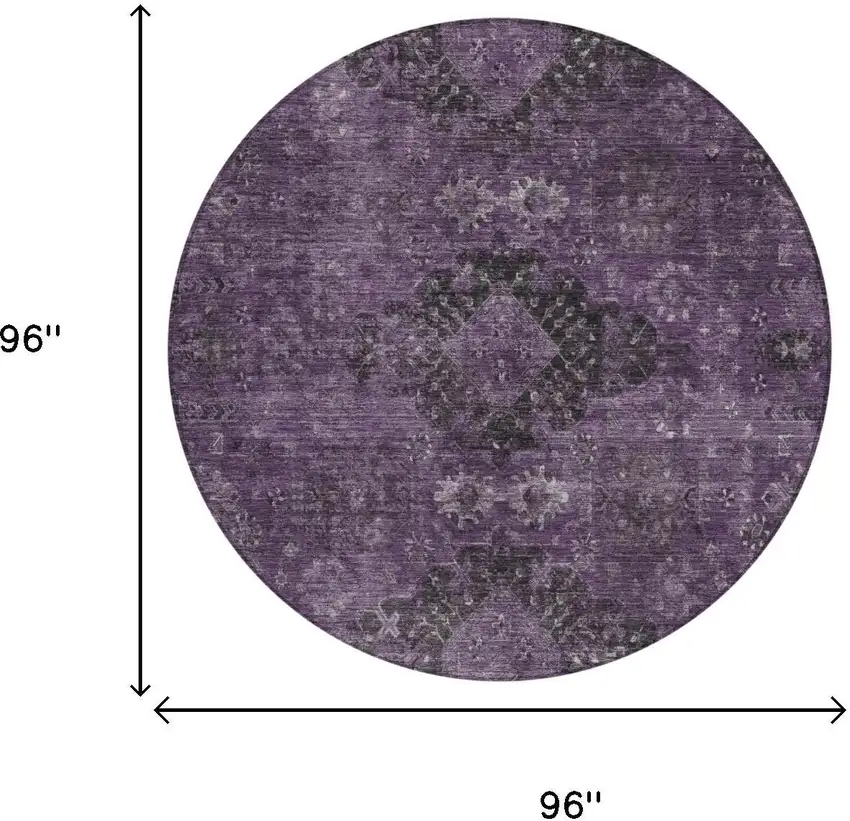 8' Plum And Purple Round Oriental Washable Indoor Outdoor Area Rug Photo 5