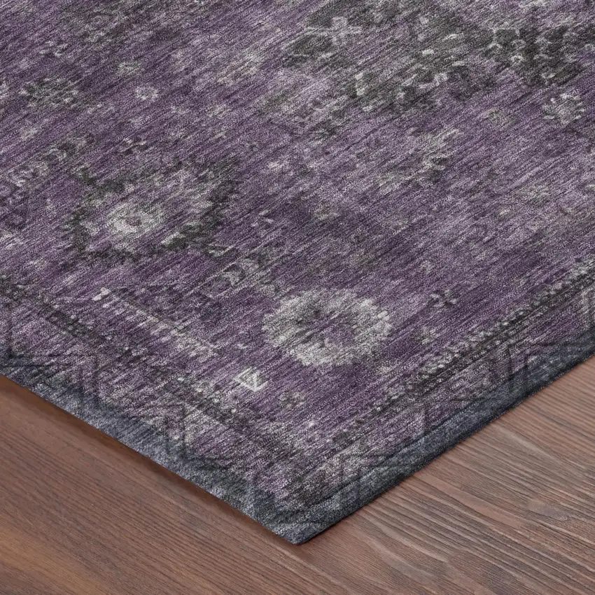 8' Plum And Purple Round Oriental Washable Indoor Outdoor Area Rug Photo 3