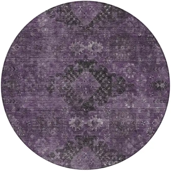 8' Plum And Purple Round Oriental Washable Indoor Outdoor Area Rug Photo 2