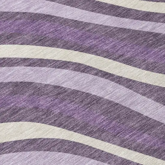 8' Plum And Purple Round Striped Washable Indoor Outdoor Area Rug Photo 2