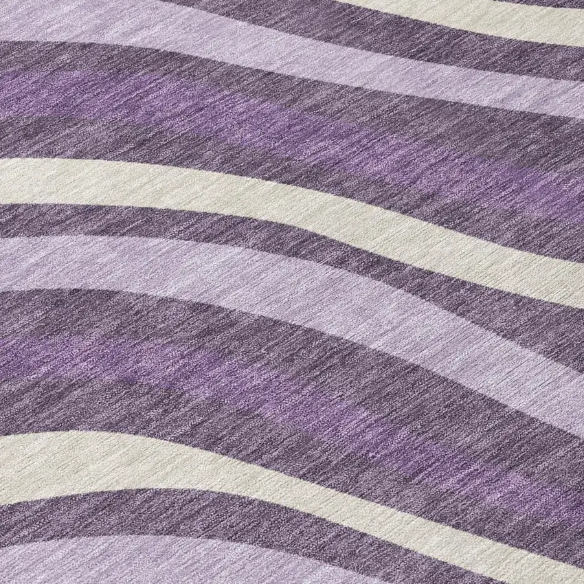 8' Plum And Purple Round Striped Washable Indoor Outdoor Area Rug Photo 2