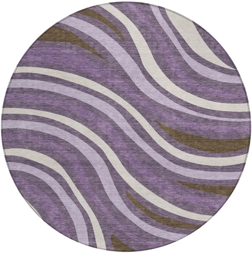8' Plum And Purple Round Striped Washable Indoor Outdoor Area Rug Photo 4